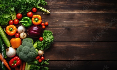 Vegetables on old wood table background.