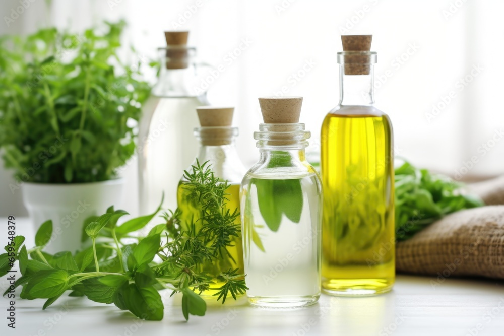 green plants around white bottles of homemade cleaners green plants around white bottles of homemade cleaners