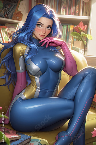 Hot sexy woman super hero, supernatural strength and beauty, drawn in attractive anime style