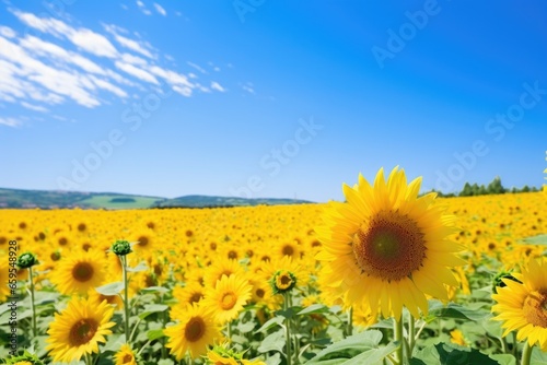 a sunflower field under a clear  cloudless sky