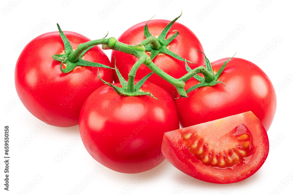 Tomato branch isolated on white background. Macro shot. Tomato branch isolated on white background. Macro shot.