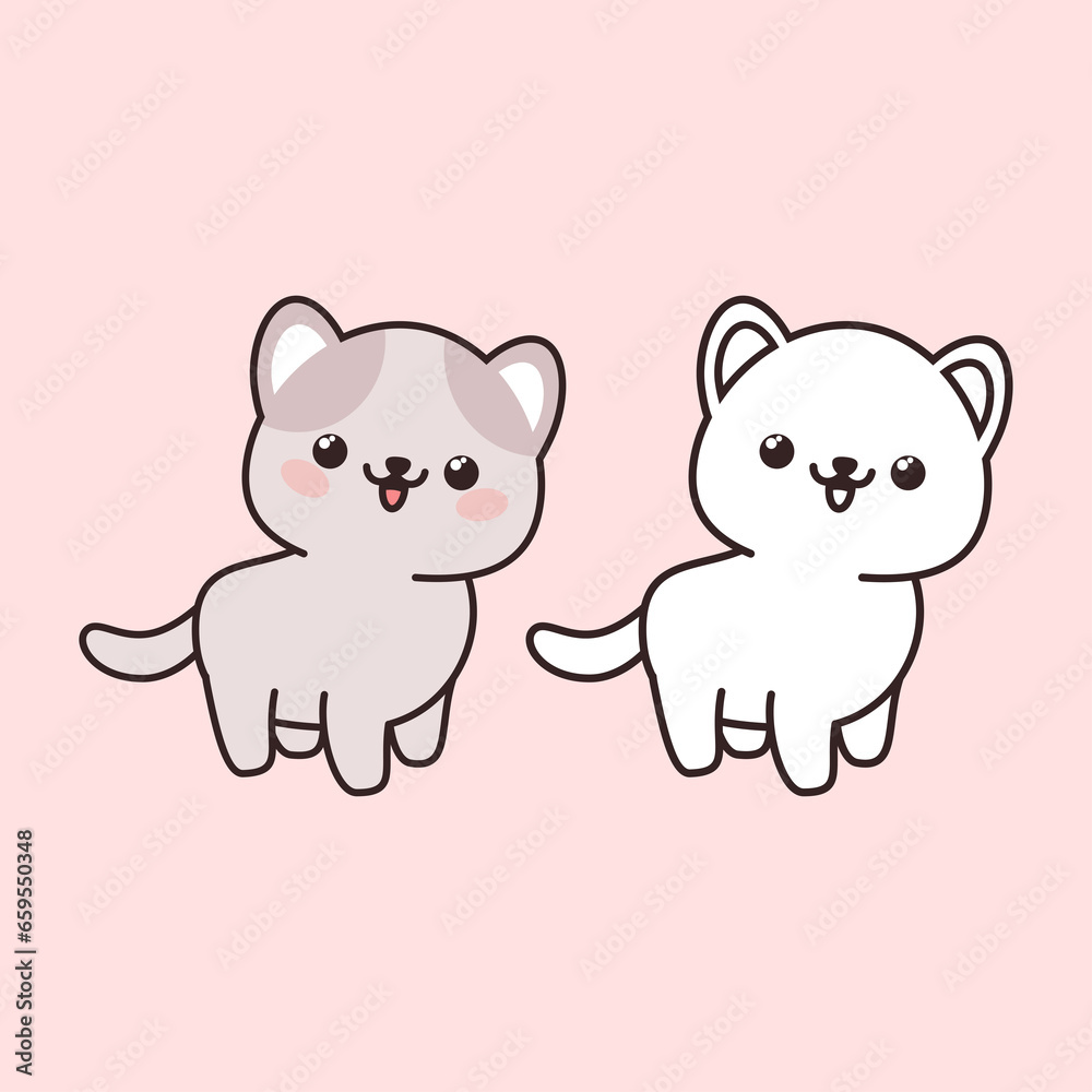 Cute gray kawaii cat and cat coloring page Cute gray kawaii cat and cat coloring page