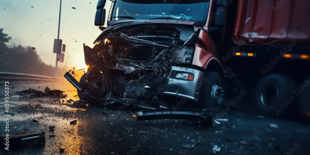 Naklejka premium Dramatic scene of a truck crash.