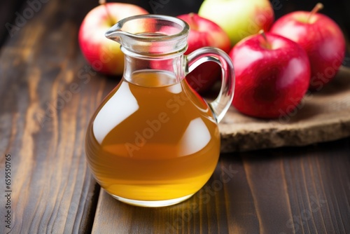 a ceramic jug filled with apple cider vinegar