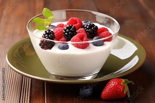low-fat yogurt with mixed berries in a bowl