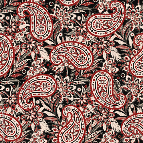 Vector Batik ornament. Ethnic Paisley Floral seamless pattern.