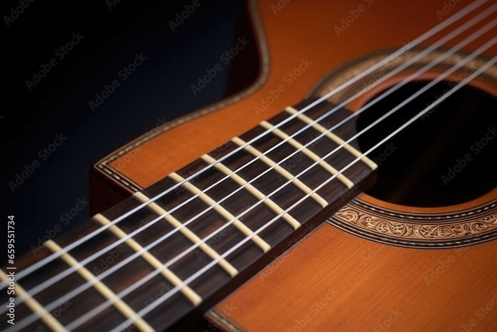 close-up of the fretboard of a classic acoustic guitar close-up of the fretboard of a classic acoustic guitar