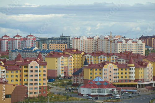 Multicolored modern cityscape. Salekhard, Russia