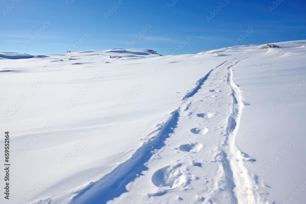 trail left by ski on a snow-covered slope