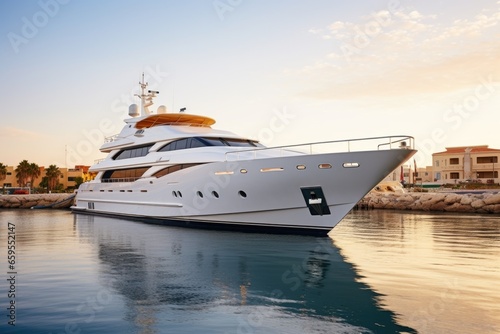 a luxurious yacht docked at a private marina