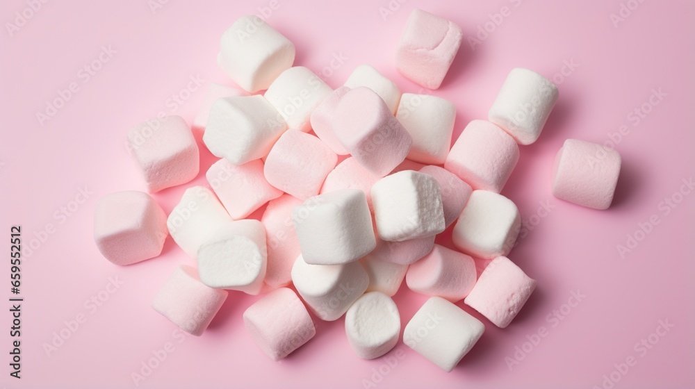 a pile of marshmallows on a pink background. generative ai a pile of marshmallows on a pink background. generative ai