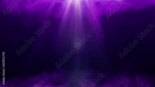Magic smoke with volumetric light glitter dust. 4k UHD animated Christmas video purple blue color seamless loop background.