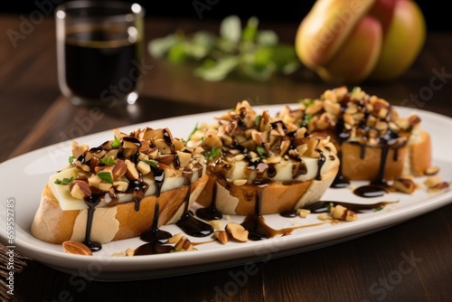 bruschetta with pear and balsamic vinegar drizzle photo