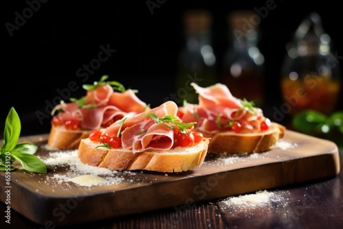 bruschetta with serrano ham and a sprinkle of parmesan