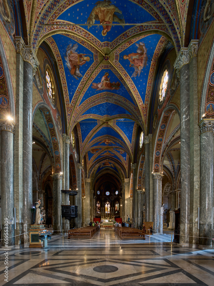 The central nave of Santa Maria sopra Minerva gothic styled church in Rome, Italy