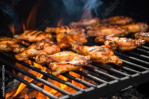 char-grilled chicken wings on a metal grill