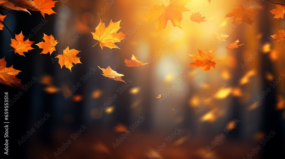 Realistic falling leaves. Autumn forest maple leaf in september season, flying orange foliage from tree on ground background Realistic falling leaves. Autumn forest maple leaf in september season, flying orange foliage from tree on ground background