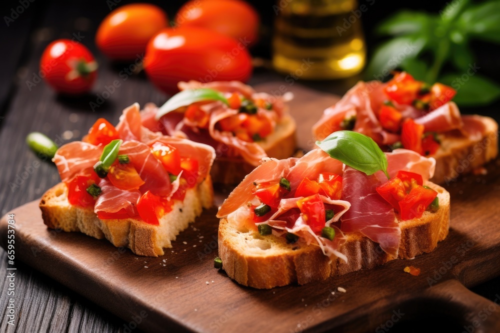 square toast bruschetta with serrano ham and red pepper flakes square toast bruschetta with serrano ham and red pepper flakes