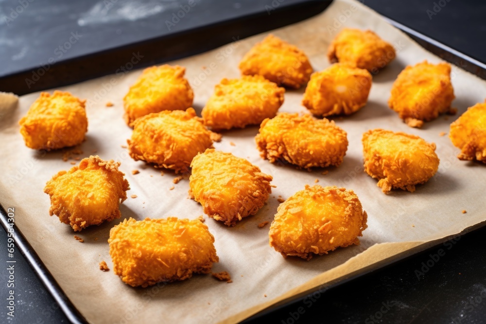 chicken nuggets on a baking tray with parchment paper chicken nuggets on a baking tray with parchment paper