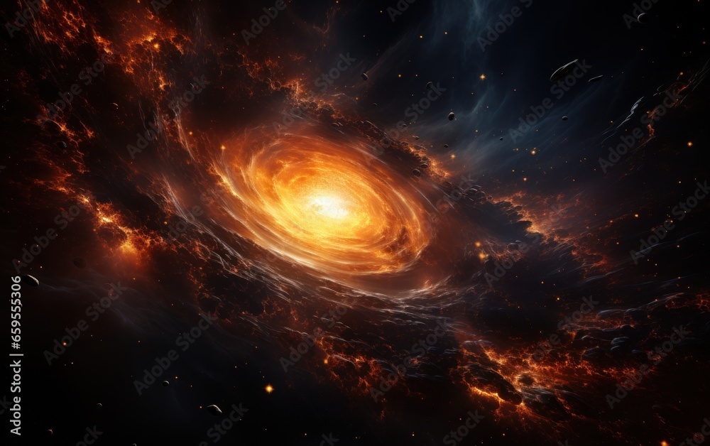 Fototapeta premium Abstract space vortex black hole. Alien lights and swirling speed of light. Glowing orbs and lights