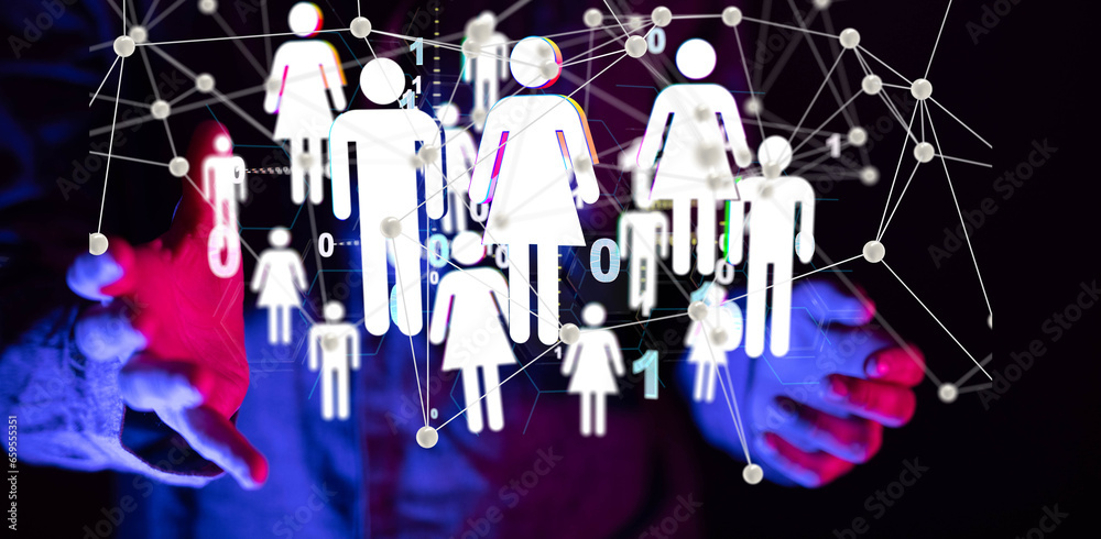 Abstract technology group and data 3d