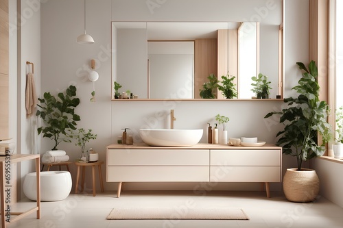 Luxurious Indoor Bathroom with Cozy Furniture and Green Plants