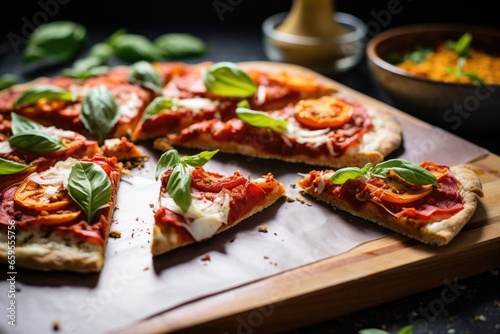 gluten-free, dairy-free pizza cut into pieces