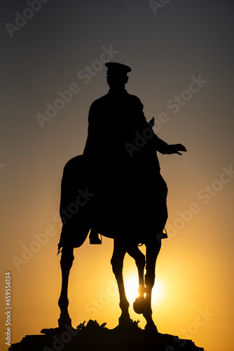 Silhouette of the Equestrian Statue of Ataturk at sunset. © Erman Gunes
