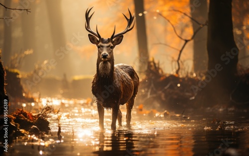 Deer nature wildlife animal walking proud out of the mist