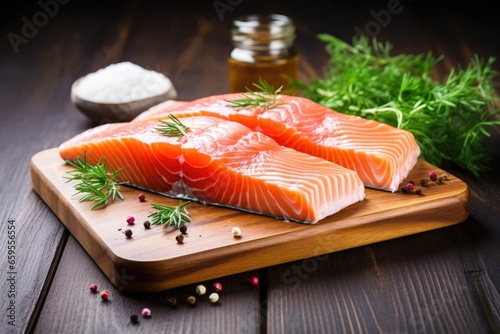 fresh salmon on a chopping board, promoting omega-3 benefits