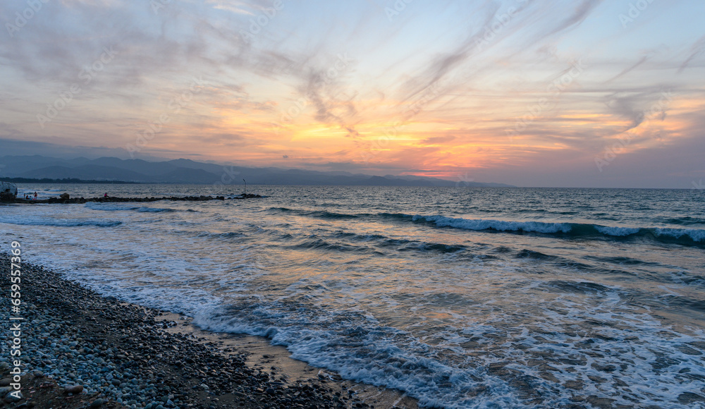 Mediterranean sunset in autumn 2023, beach in the evening 18