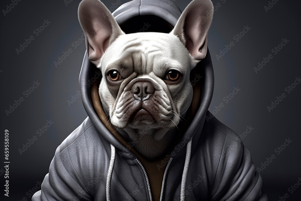 Generative AI illustration of dog dressed in hip hop clothes