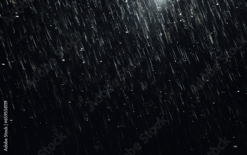 Falling raindrops footage animation in slow motion on dark black background with fog