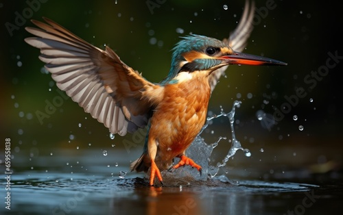 Female Kingfisher emerging from the water after