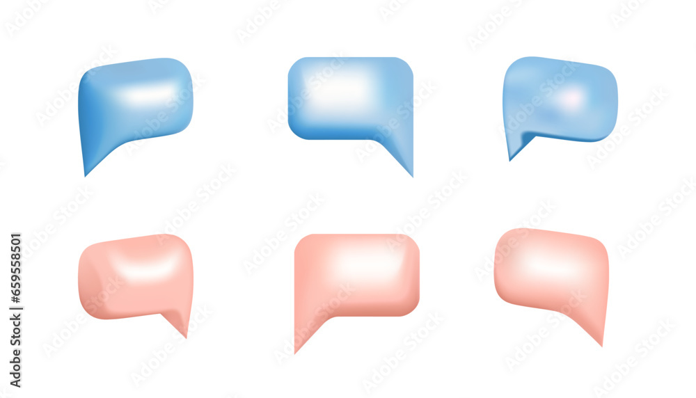 Pink and blue 3d bubble speeches set Pink and blue 3d bubble speeches set