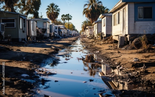 The residential area in Florida was left with severely damaged mobile homes as a result of Hurricane Ian