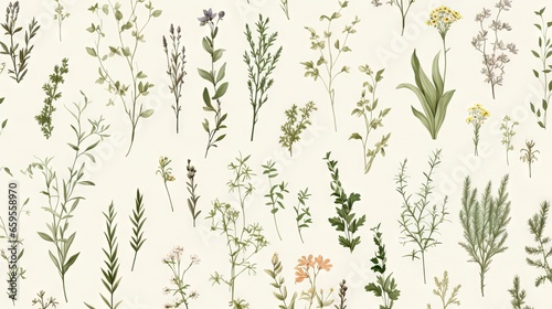 Wallpaper Mural  a bunch of plants that are on a white surface with a white background.  generative ai Torontodigital.ca