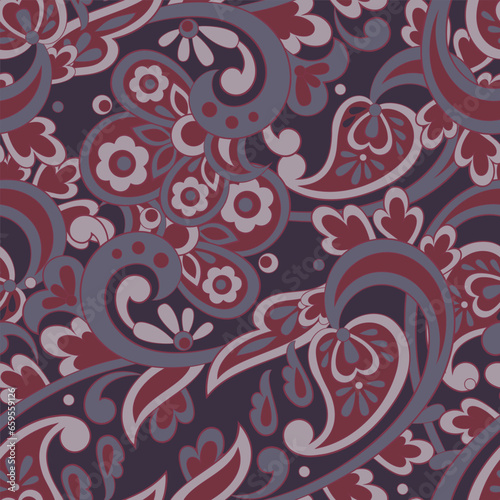 Paisley Floral Vector Pattern. Seamless Asian Textile Background