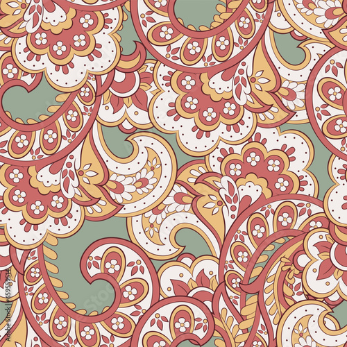 Paisley Floral oriental ethnic Pattern. Seamless Vector Ornament. Ornamental motifs of the Indian fabric patterns. 