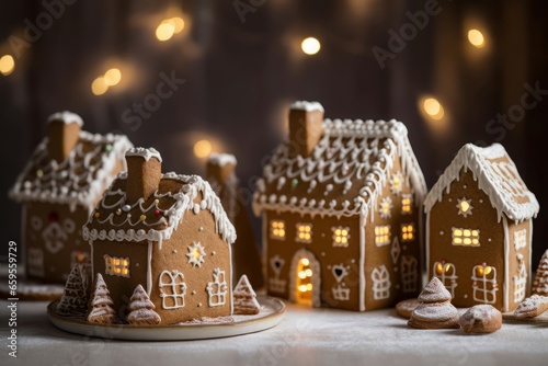 Gingerbread houses. Family home making. Generate Ai