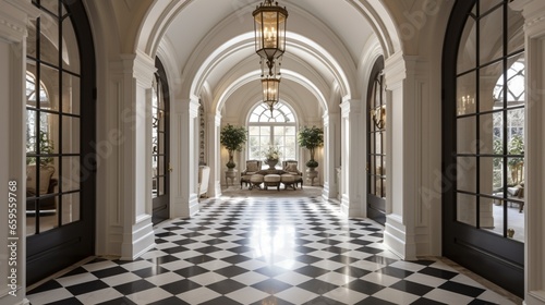 Enchant your hallway with arched doorways and a stunning mosaic tile flooring.