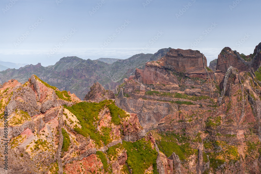 Mountain landscape photo taken on a sunny summer day. Pico do Arieiro