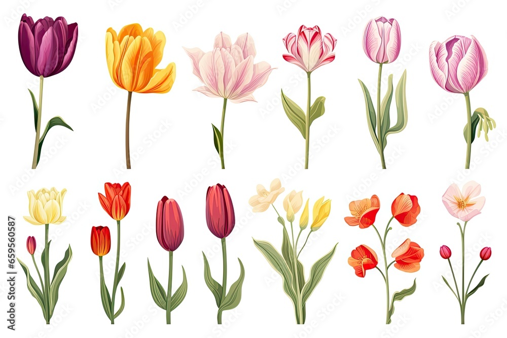set of spring flowers in watercolor design illustration set of spring flowers in watercolor design illustration