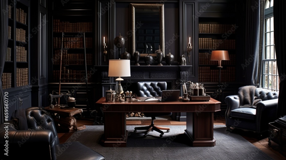 Combine dark wood and soft textiles for a refined look in a gentleman's study. Combine dark wood and soft textiles for a refined look in a gentleman's study.