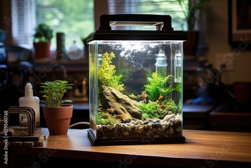 a small fish tank turned into a terrarium