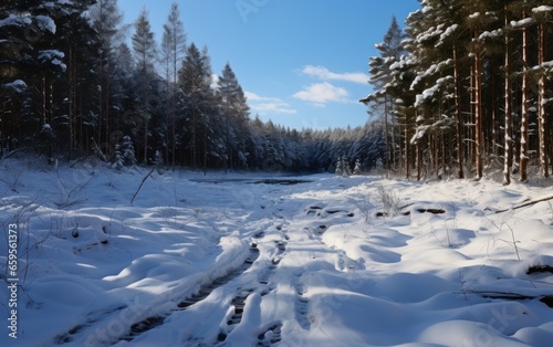 Large snow glade in winter forest © Tisha