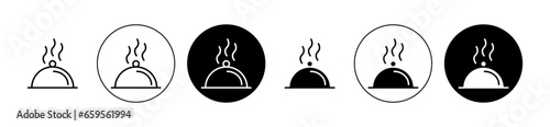 Food platter serving Vector Icon Set. Dinner serve cloche symbol for UI designs.