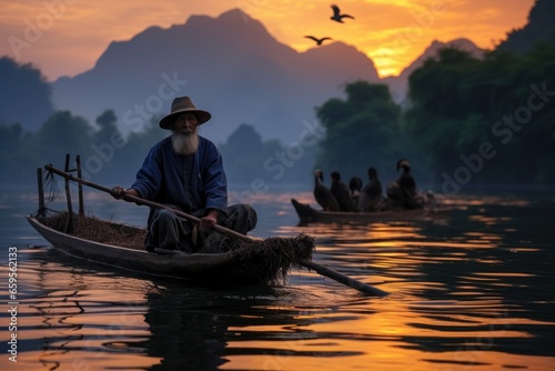 cormorant fisherman on the li river, guilin, yangshuo,