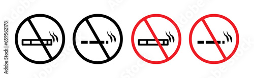 No smoking Vector Icon Set. Don't smoke sign. Quit cigarette icon in black filled and outlined style.