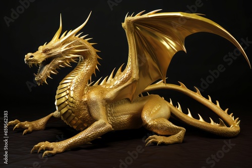 Gold dragon style. Art asia animal. Generate Ai © nsit0108